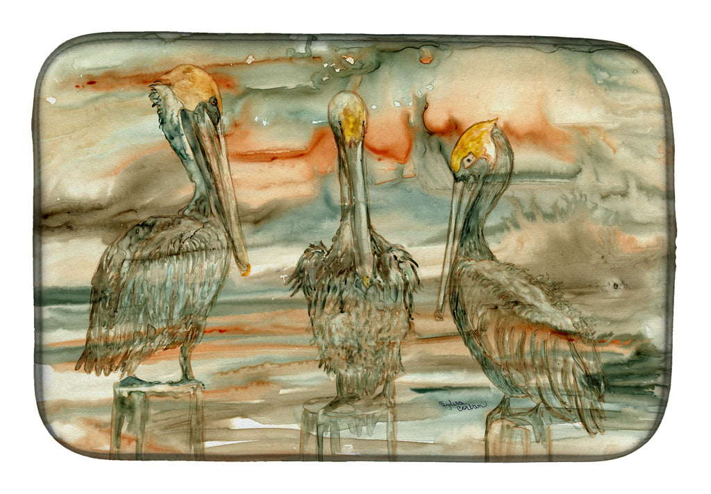 Pelicans on their perch Abstract Dish Drying Mat Absorbent Dish Drying Mat Pad for Kitchen Counter Dish Drainer Mat for Countertop, 14 x 21", Multicolor