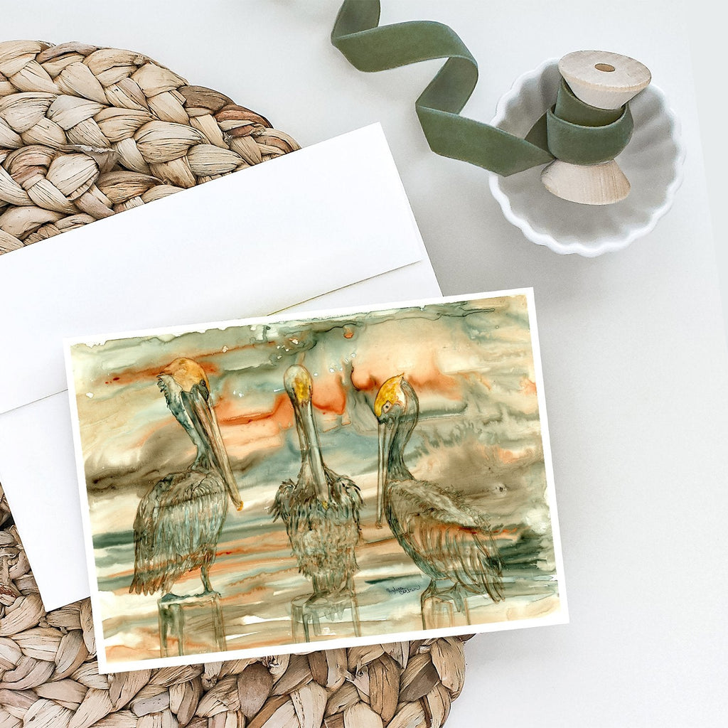 Pelicans on their perch Abstract Greeting Cards Pack of 8 Blank Cards with Envelopes Whimsical A7 Size 5x7
