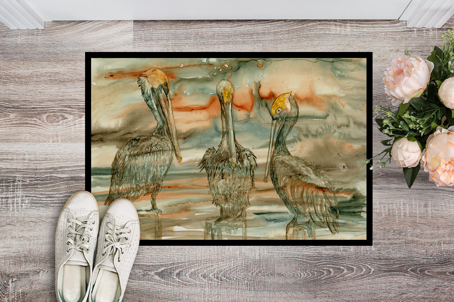 Pelicans on their perch Abstract Doormat Indoor Outdoor 24H X 36W Front Door Mat Rugs for Entryway, Non Slip Washable Low Pile,