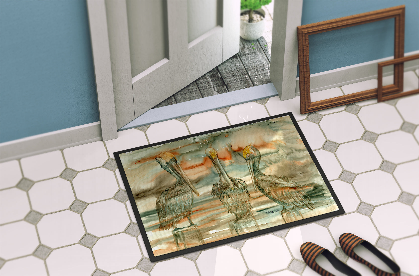 Pelicans on their perch Abstract Doormat Indoor Outdoor 24H X 36W Front Door Mat Rugs for Entryway, Non Slip Washable Low Pile,