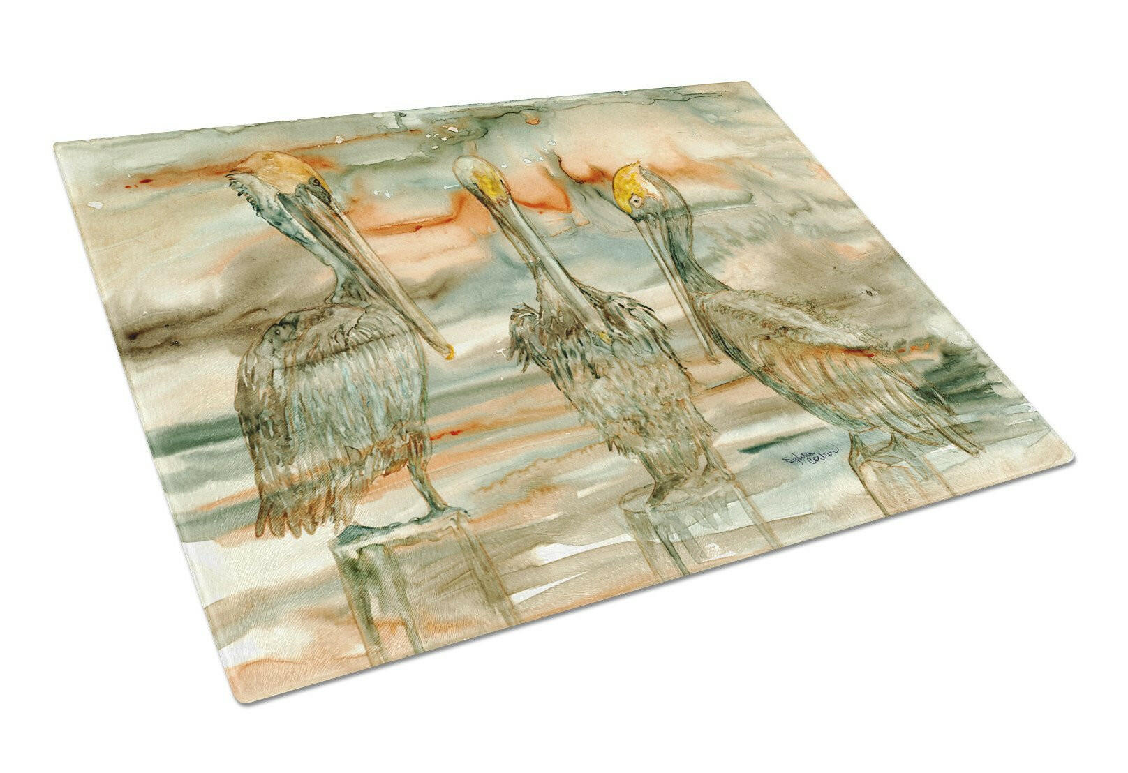 Pelicans on their perch Abstract Cutting Board Tempered Glass Kitchen Cutting Surface, Heat Resistant Chopping, Non-Slip Feet, Food Prep & Serving