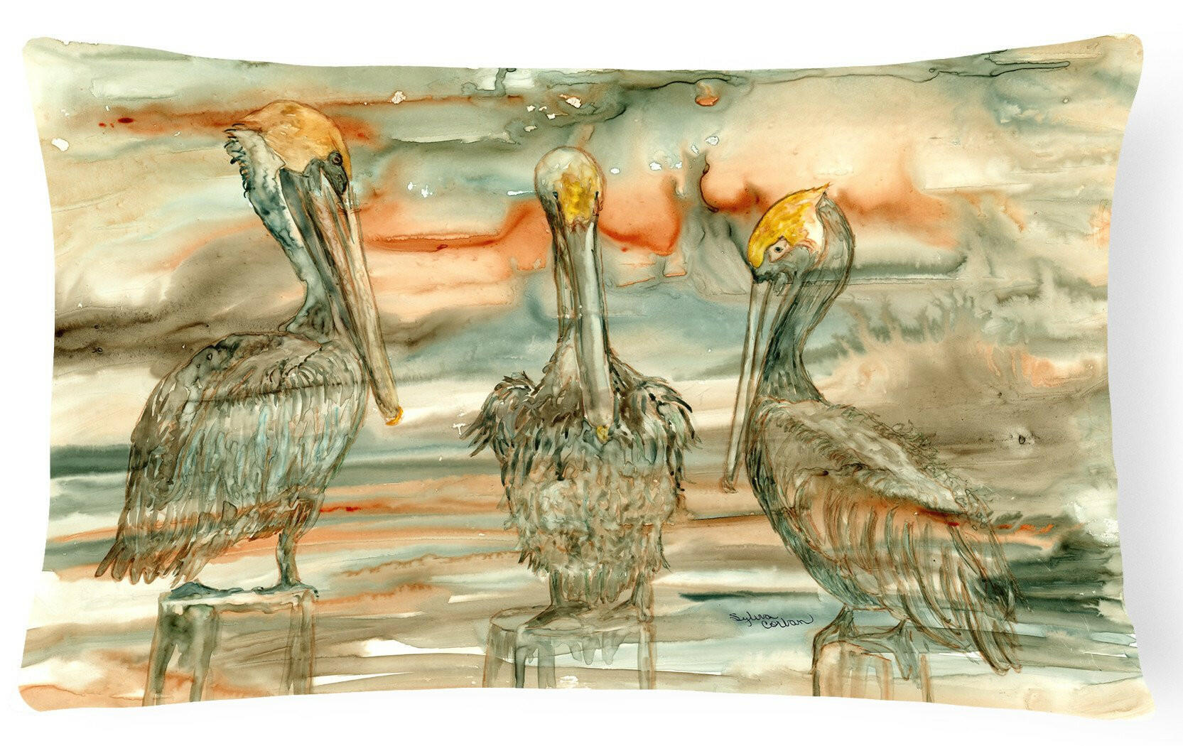 Pelicans on their perch Abstract Decorative Throw Pillow 12x16 Indoor Outdoor Accent Cushion, Fabric Cover with Insert for Sofa, Bed, Porch & Living Room
