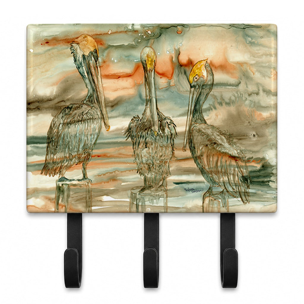 Pelicans on their perch Abstract Leash or Key Holder Wall Hooks, Coat Rack Wall Mount, for Hanging Keys, Towels, Aprons, Leashes