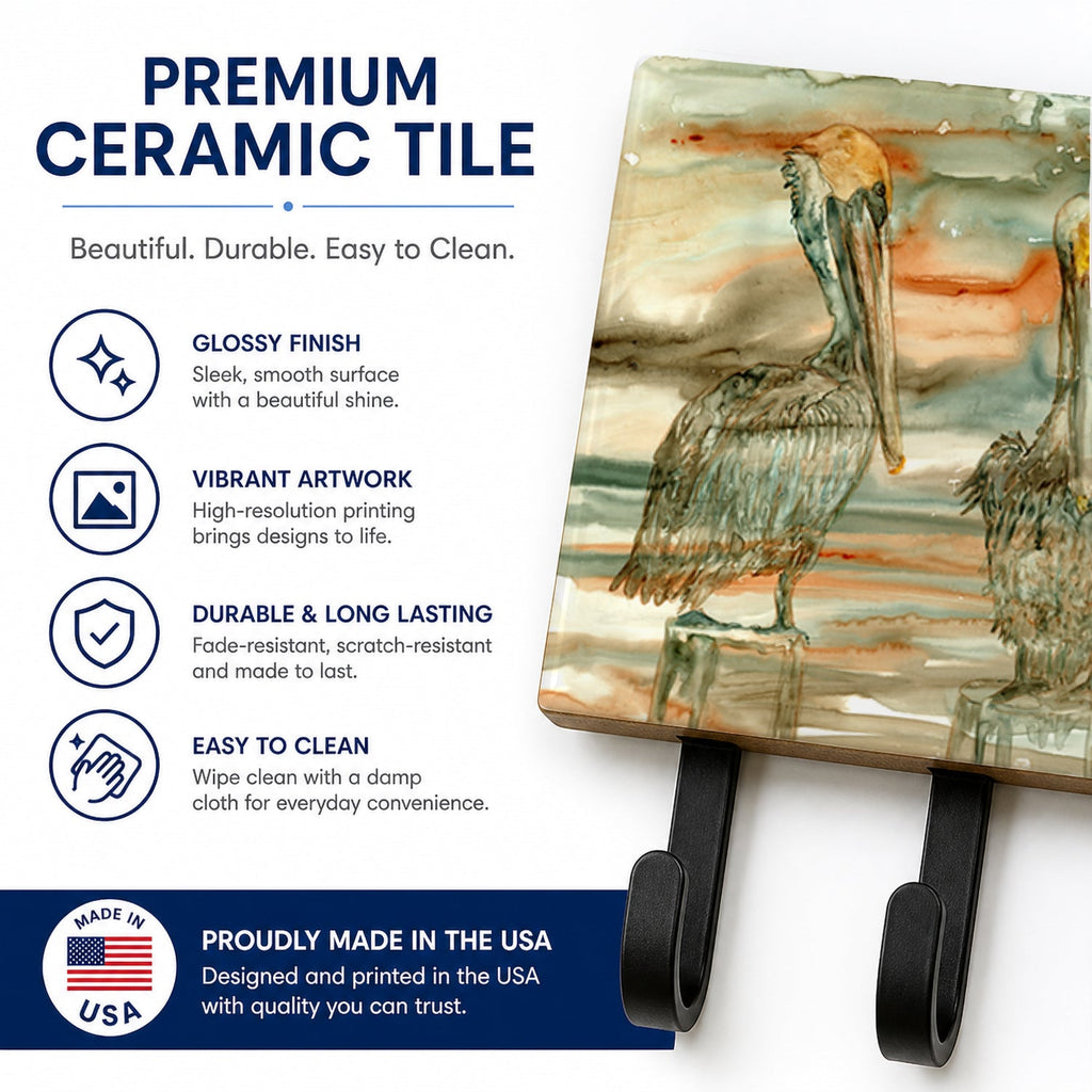 Pelicans on their perch Abstract Leash or Key Holder Wall Hooks, Coat Rack Wall Mount, for Hanging Keys, Towels, Aprons, Leashes