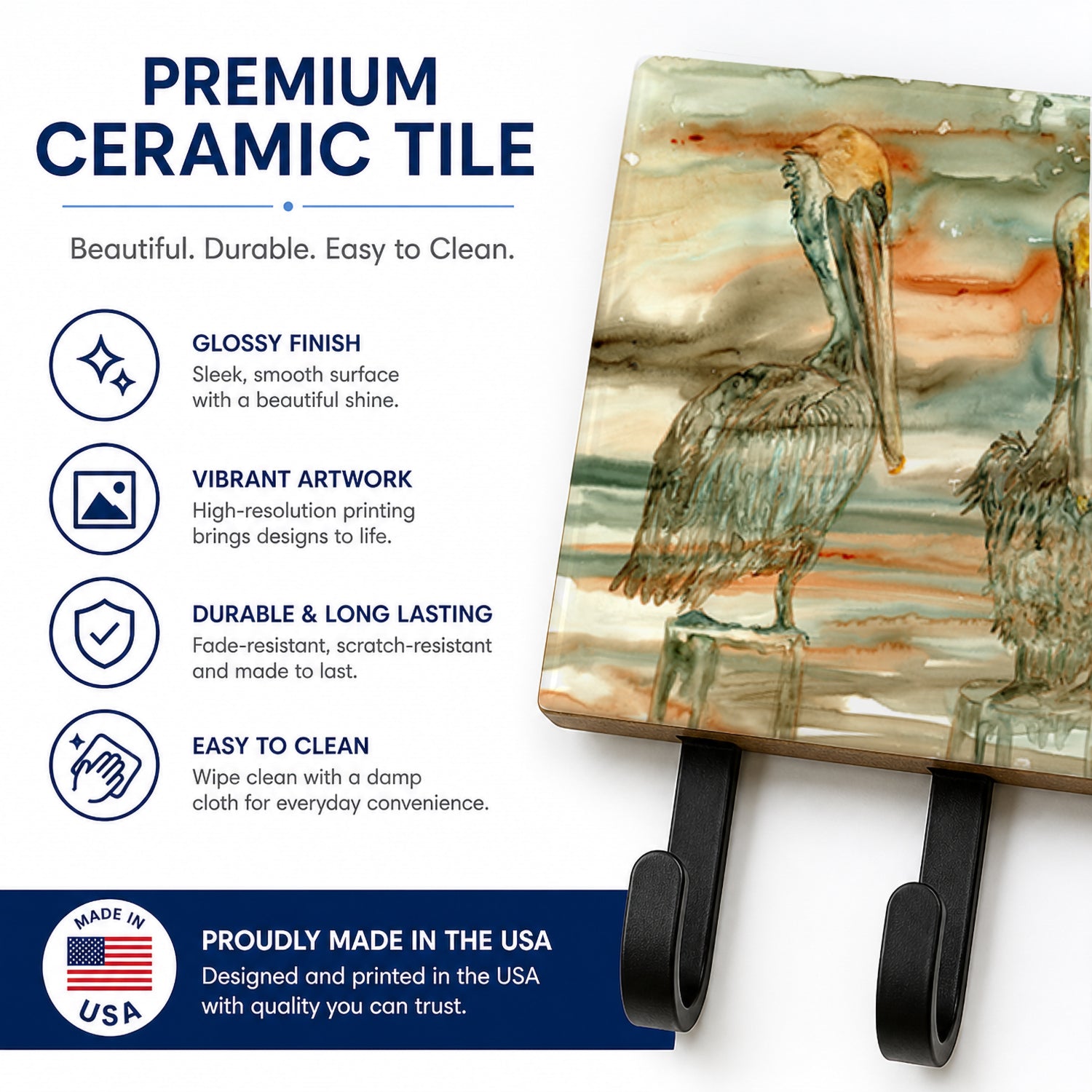 Pelicans on their perch Abstract Leash or Key Holder Wall Hooks, Coat Rack Wall Mount, for Hanging Keys, Towels, Aprons, Leashes