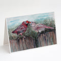 Red Bird Feeding Greeting Cards Pack of 8 Blank Cards with Envelopes Whimsical A7 Size 5x7