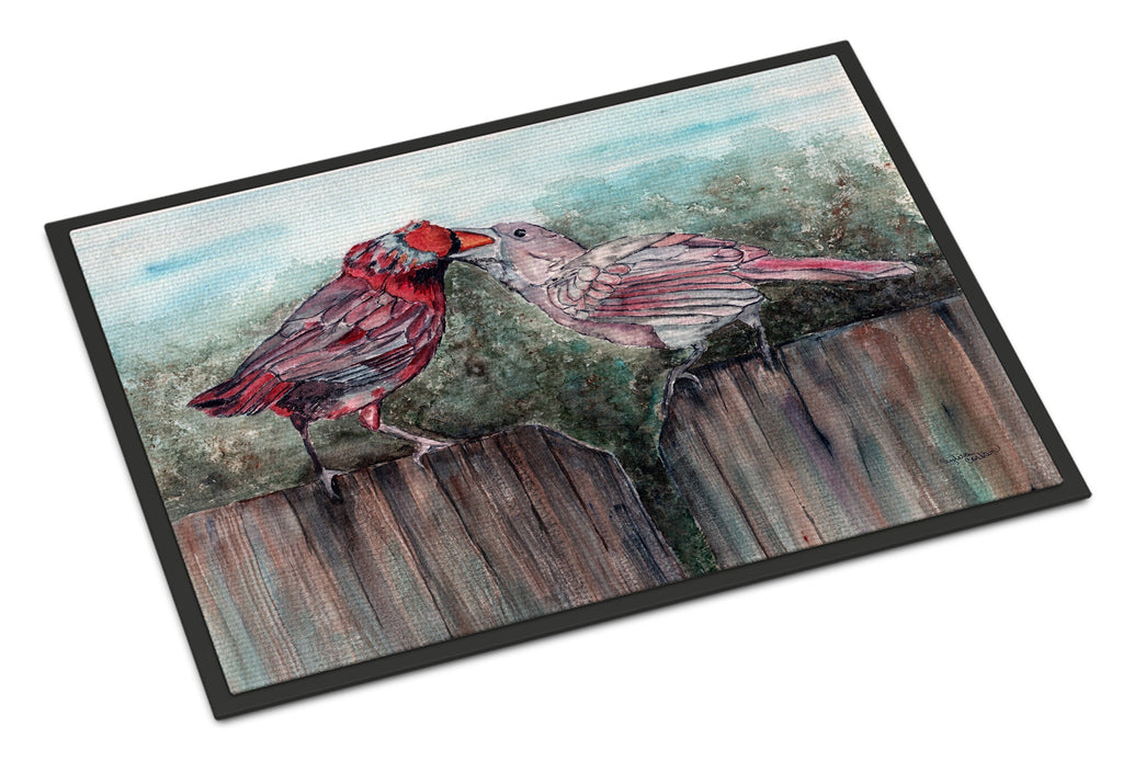 Red Bird Feeding Doormat Indoor Outdoor 24H X 36W Front Door Mat Rugs for Entryway, Non Slip Washable Low Pile,