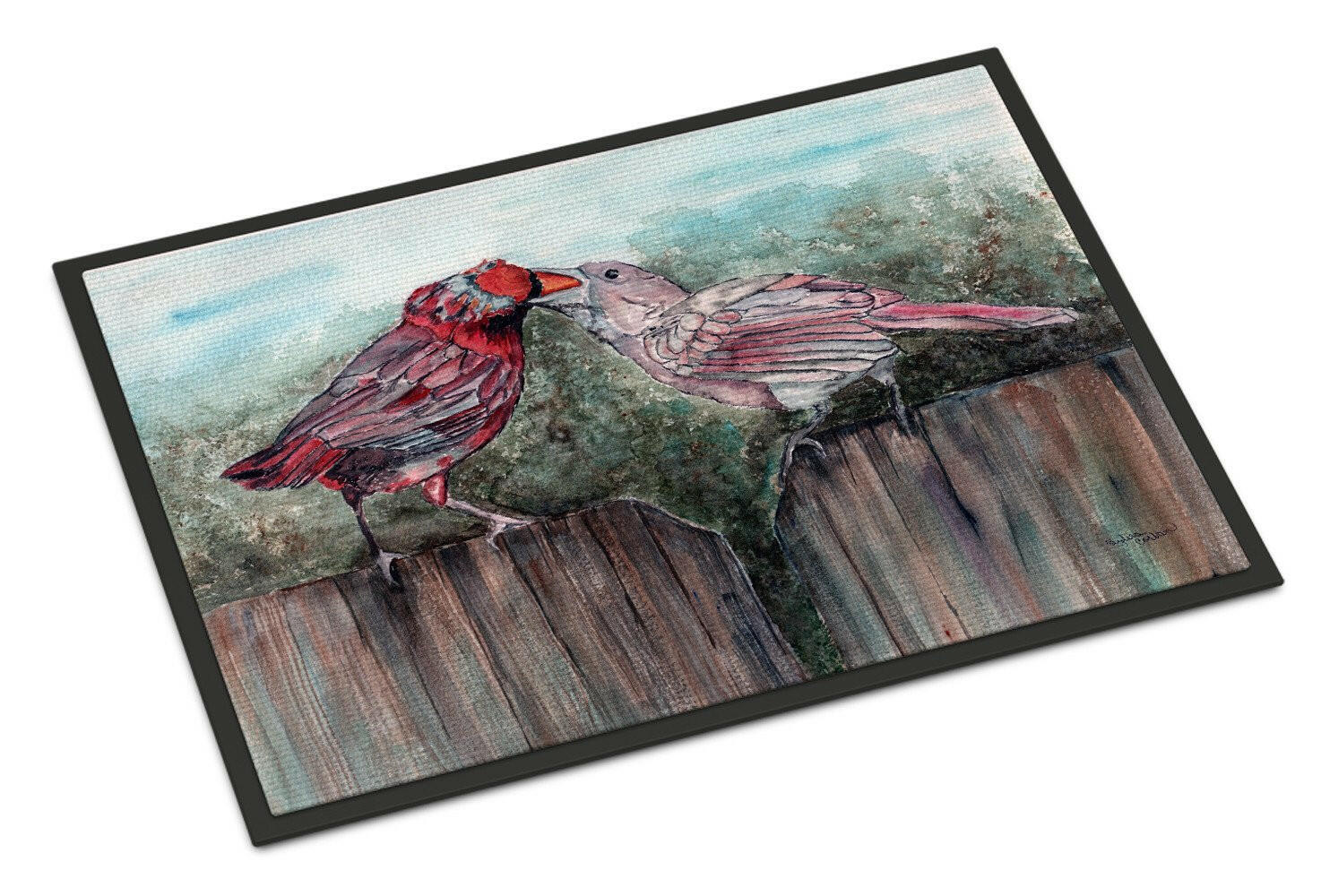 Red Bird Feeding Doormat Indoor Outdoor 18H X 27W Front Door Mat Rugs for Entryway, Non Slip Washable