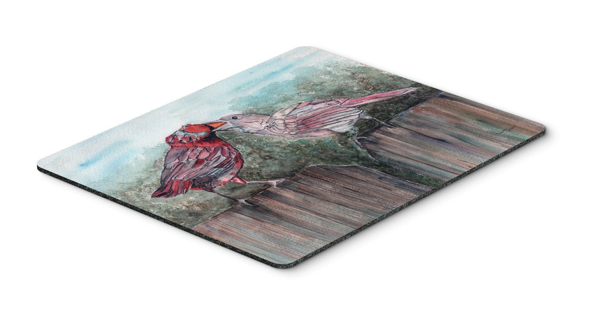 Red Bird Feeding Mouse Pad, Heat Resistant Trivet Hot Pad , Non Slip Rubber Desk Mat, Kitchen Counter Protector, Home Office Decor Gift