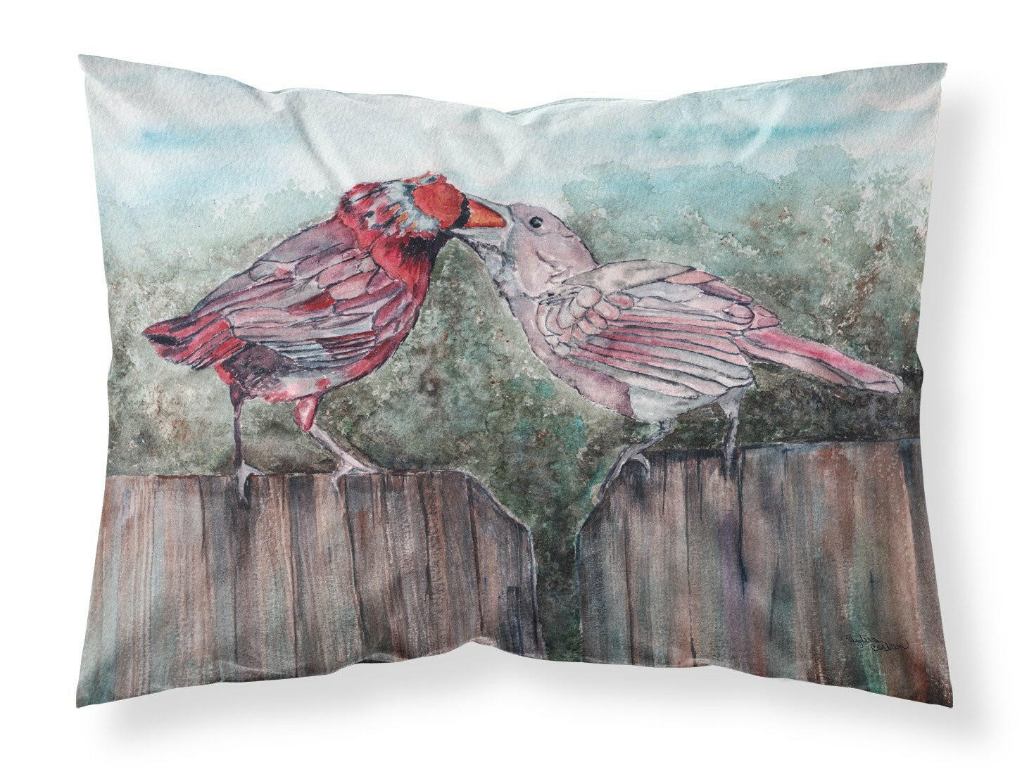 Red Bird Feeding Standard Pillowcase Lightweight Super Soft Easy Care Decorative Artwork Pillowcase, Standard