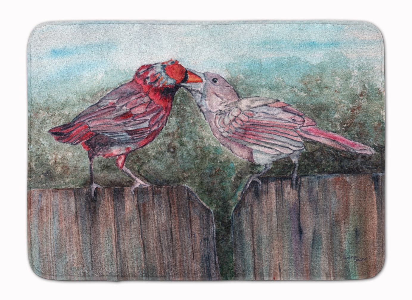 Red Bird Feeding Memory Foam Kitchen Mat Machine Washable Anti-Fatigue Cushion Comfort Bath or Kitchen Rug