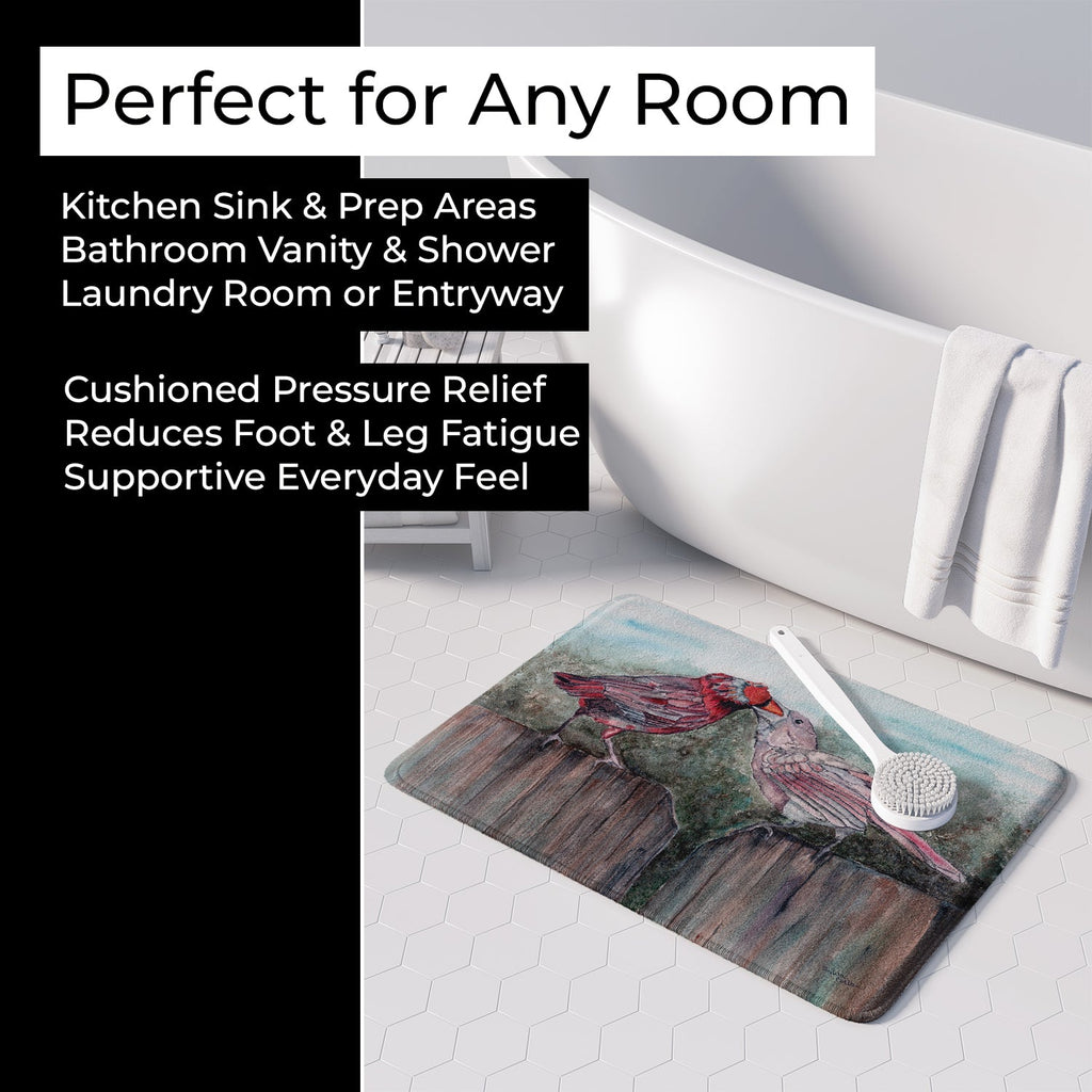 Red Bird Feeding Memory Foam Kitchen Mat Machine Washable Anti-Fatigue Cushion Comfort Bath or Kitchen Rug