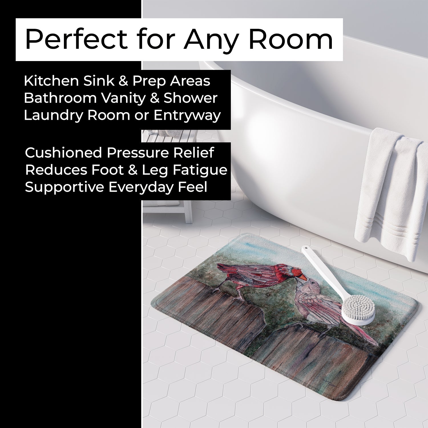 Red Bird Feeding Memory Foam Kitchen Mat Machine Washable Anti-Fatigue Cushion Comfort Bath or Kitchen Rug