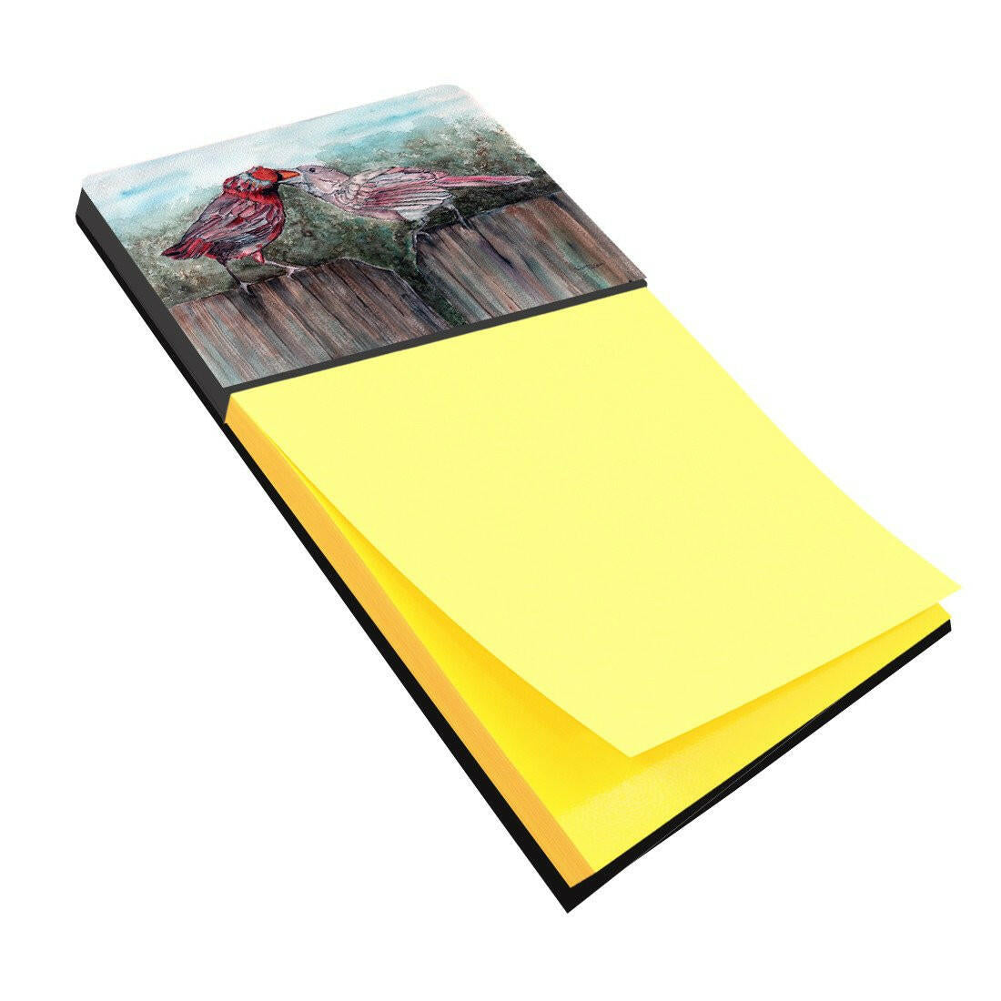 Red Bird Feeding Watercolor Sticky Note Holder Refillable Dispenser Desk Accessory 3x3 Pad Gift