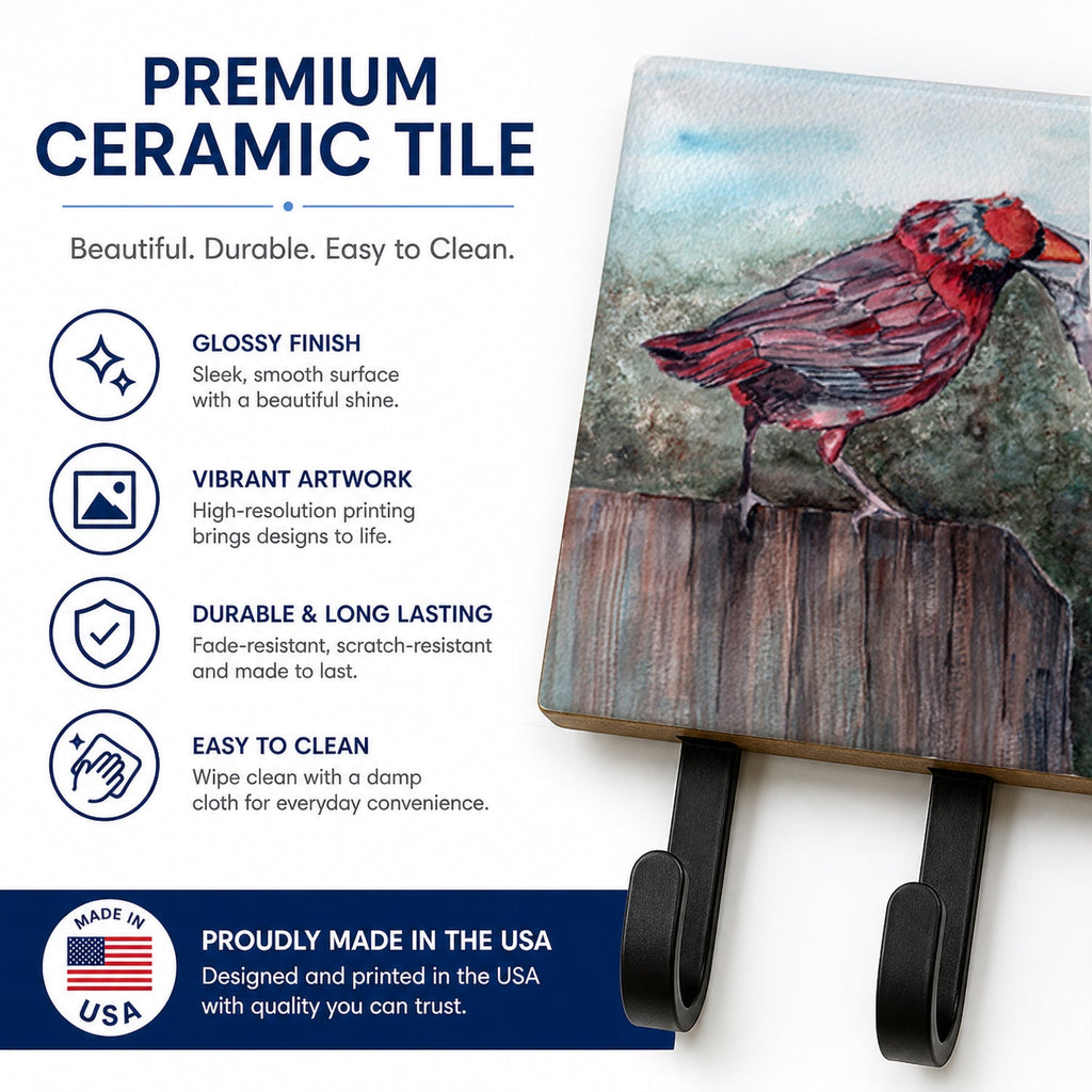 Red Bird Feeding Leash or Key Holder Wall Hooks, Coat Rack Wall Mount, for Hanging Keys, Towels, Aprons, Leashes