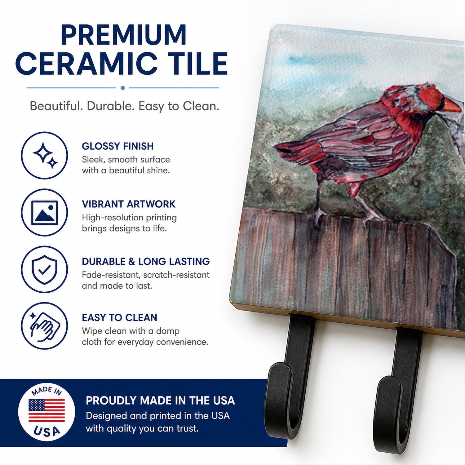 Red Bird Feeding Leash or Key Holder Wall Hooks, Coat Rack Wall Mount, for Hanging Keys, Towels, Aprons, Leashes