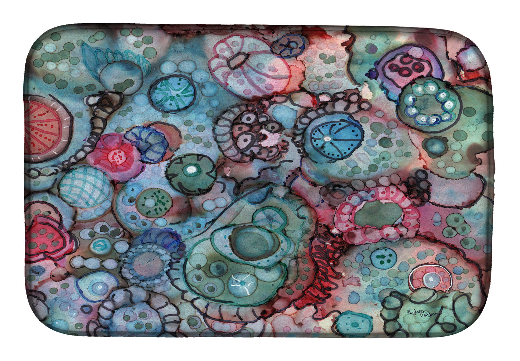 Abstract in Reds and Blues Dish Drying Mat Absorbent Dish Drying Mat Pad for Kitchen Counter Dish Drainer Mat for Countertop, 14 x 21", Multicolor