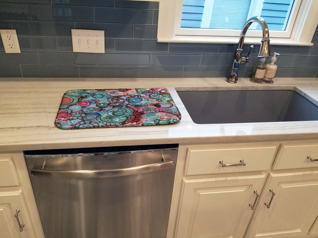 Abstract in Reds and Blues Dish Drying Mat Absorbent Dish Drying Mat Pad for Kitchen Counter Dish Drainer Mat for Countertop, 14 x 21", Multicolor