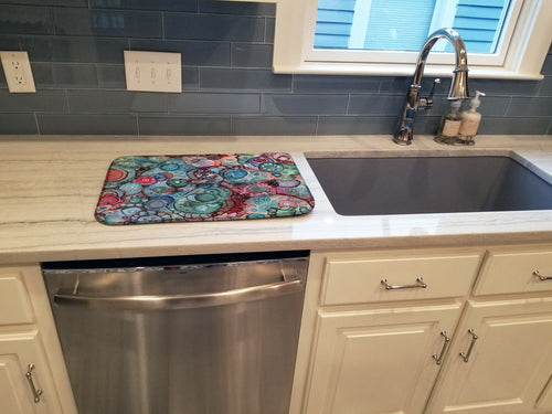 Abstract in Reds and Blues Dish Drying Mat Absorbent Dish Drying Mat Pad for Kitchen Counter Dish Drainer Mat for Countertop, 14 x 21", Multicolor