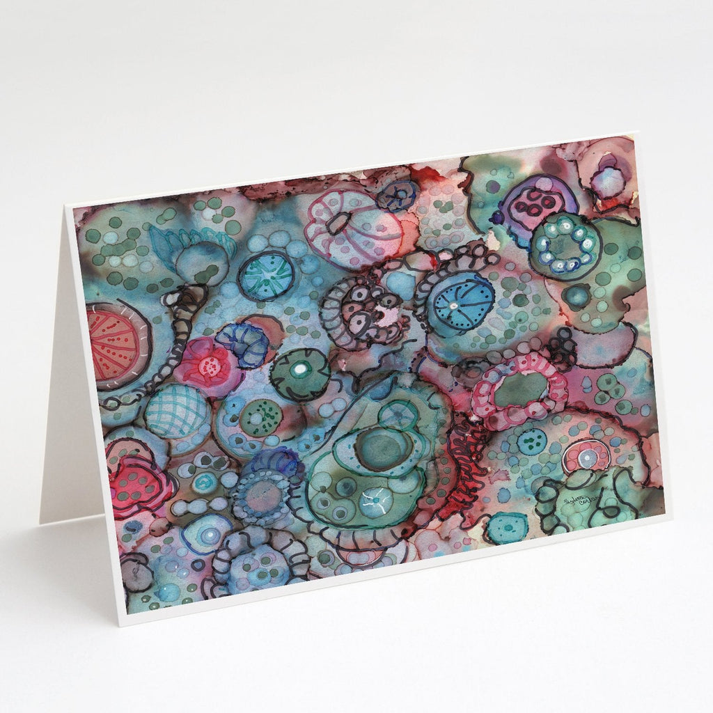 Abstract in Reds and Blues Greeting Cards Pack of 8 Blank Cards with Envelopes Whimsical A7 Size 5x7