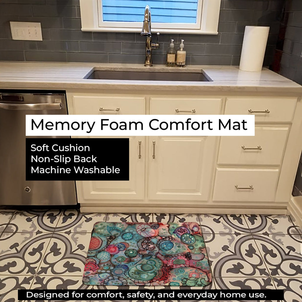 Abstract in Reds and Blues Memory Foam Kitchen Mat Machine Washable Anti-Fatigue Cushion Comfort Bath or Kitchen Rug