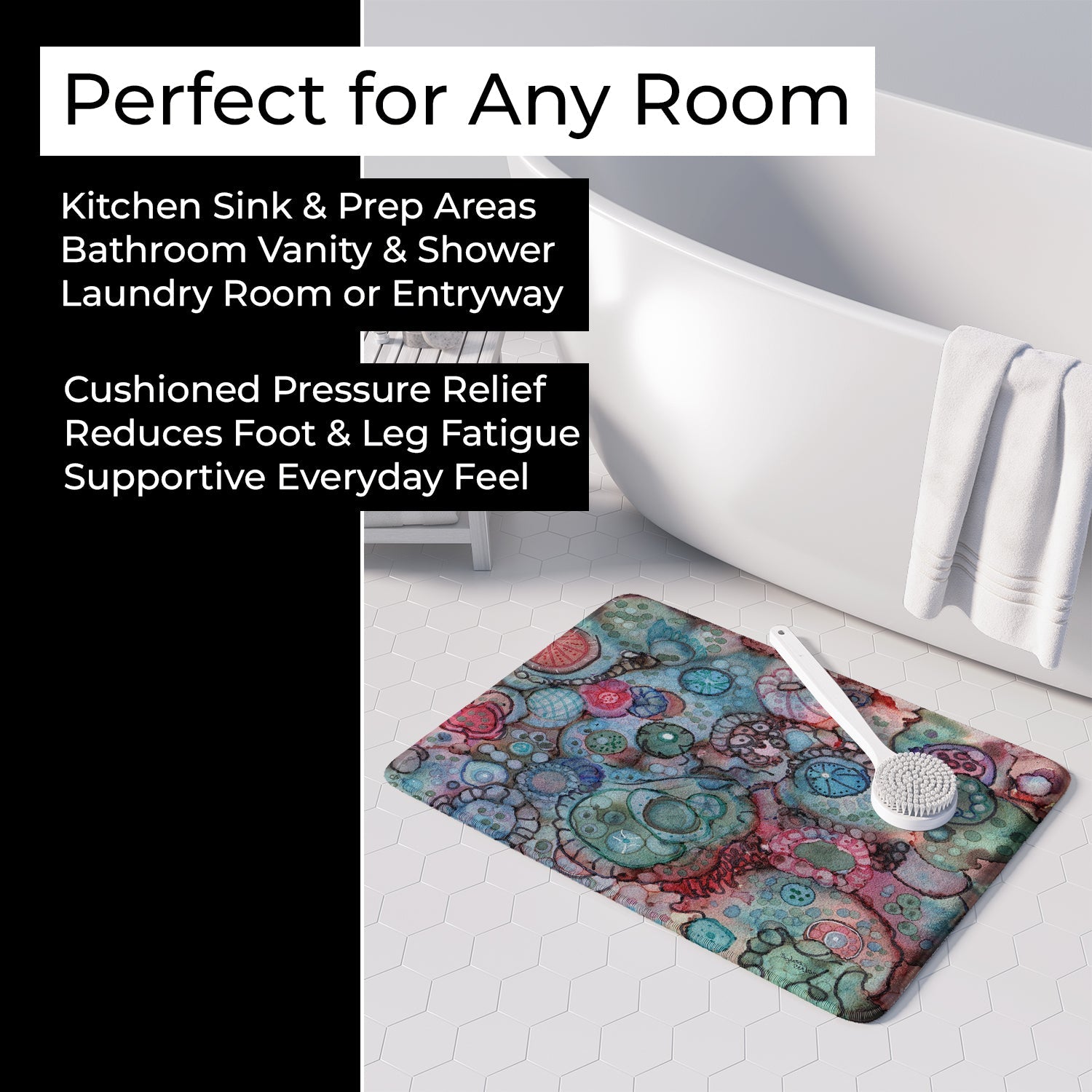 Abstract in Reds and Blues Memory Foam Kitchen Mat Machine Washable Anti-Fatigue Cushion Comfort Bath or Kitchen Rug
