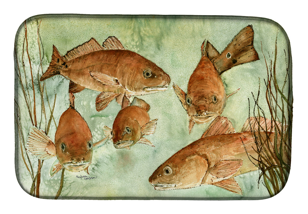Red Fish Swim Dish Drying Mat Absorbent Dish Drying Mat Pad for Kitchen Counter Dish Drainer Mat for Countertop, 14 x 21", Multicolor