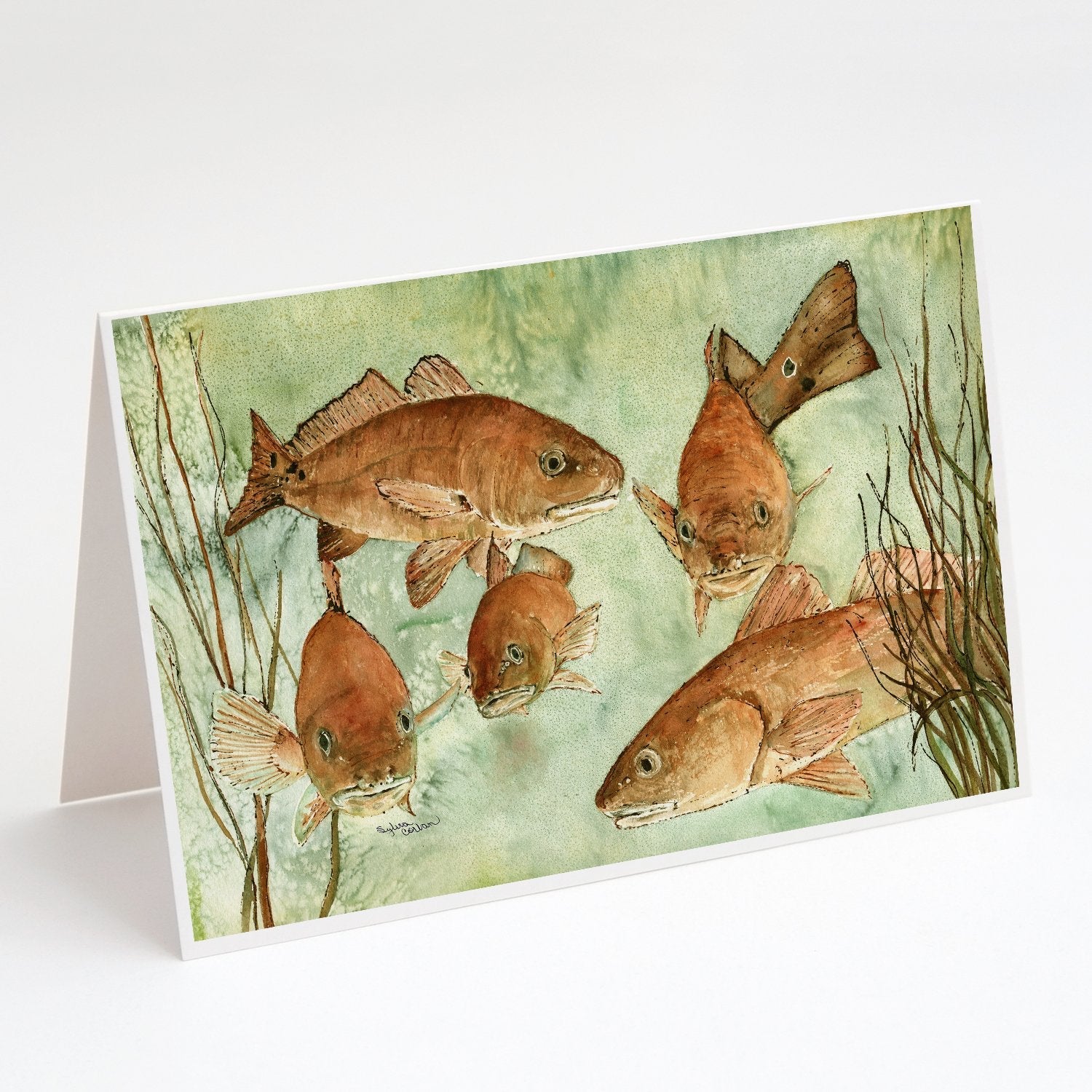 Red Fish Swim Greeting Cards Pack of 8 Blank Cards with Envelopes Whimsical A7 Size 5x7