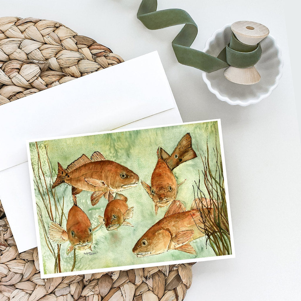 Red Fish Swim Greeting Cards Pack of 8 Blank Cards with Envelopes Whimsical A7 Size 5x7