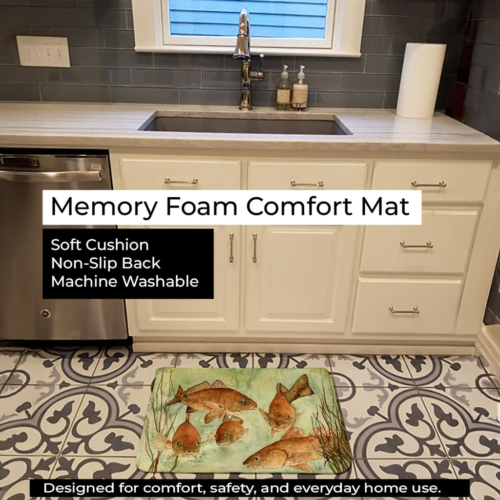 Red Fish Swim Memory Foam Kitchen Mat Machine Washable Anti-Fatigue Cushion Comfort Bath or Kitchen Rug