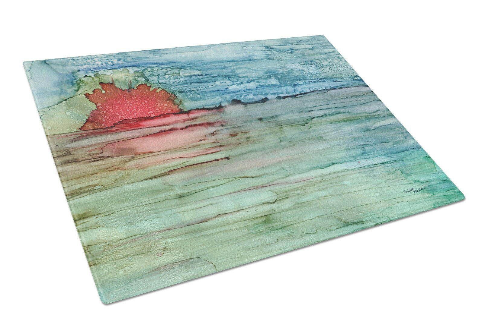Abstract Sunset on the Water Cutting Board Tempered Glass Kitchen Cutting Surface, Heat Resistant Chopping, Non-Slip Feet, Food Prep & Serving