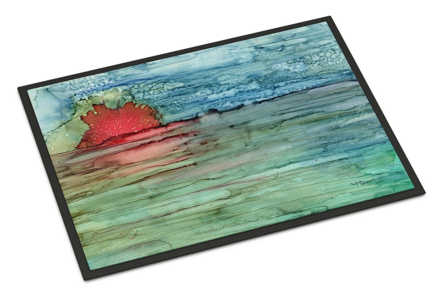 Abstract Sunset on the Water Doormat Indoor Outdoor 18H X 27W Front Door Mat Rugs for Entryway, Non Slip Washable