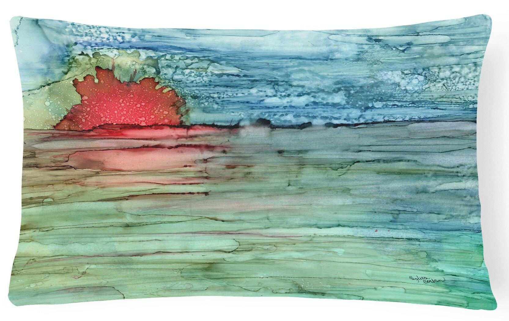 Abstract Sunset on the Water Decorative Throw Pillow 12x16 Indoor Outdoor Accent Cushion, Fabric Cover with Insert for Sofa, Bed, Porch & Living Room