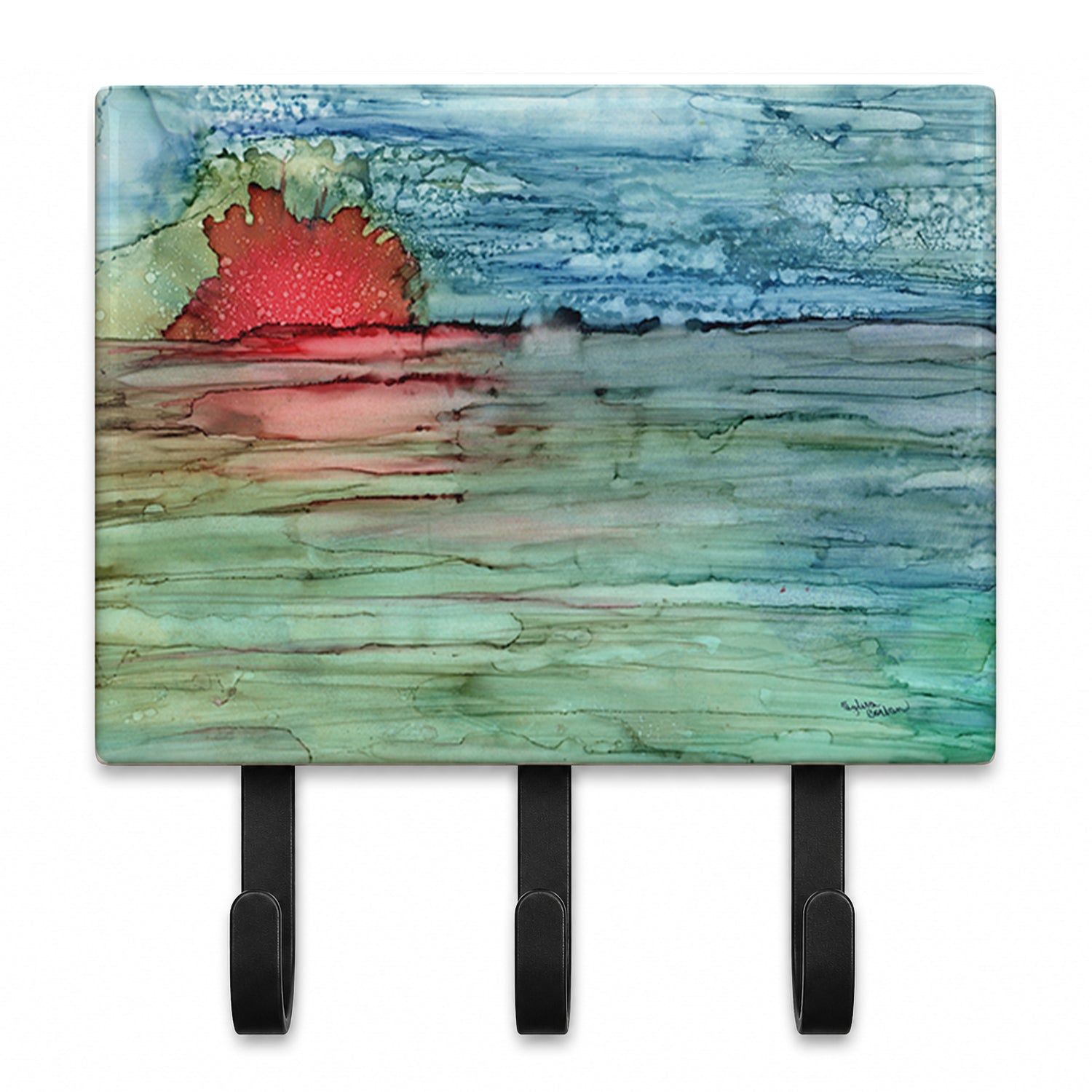 Abstract Sunset on the Water Leash or Key Holder Wall Hooks, Coat Rack Wall Mount, for Hanging Keys, Towels, Aprons, Leashes