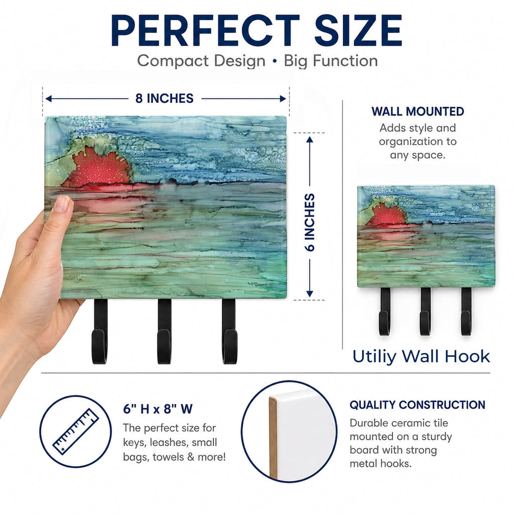 Abstract Sunset on the Water Leash or Key Holder Wall Hooks, Coat Rack Wall Mount, for Hanging Keys, Towels, Aprons, Leashes
