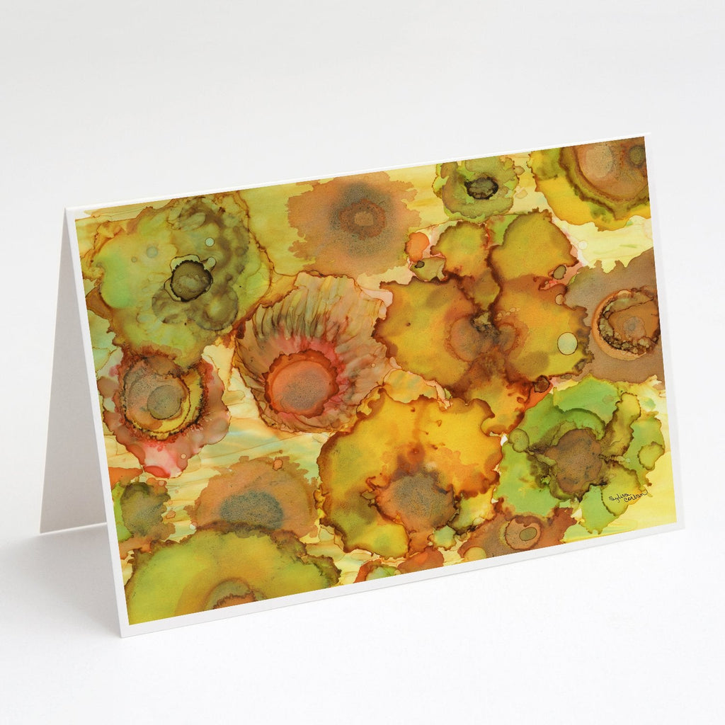 Abstract Flowers in Yellows and Oranges Greeting Cards Pack of 8 Blank Cards with Envelopes Whimsical A7 Size 5x7