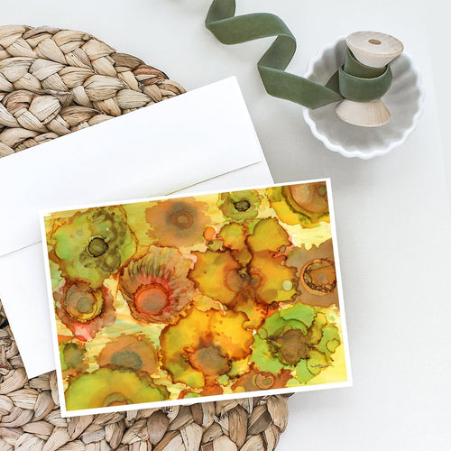 Abstract Flowers in Yellows and Oranges Greeting Cards Pack of 8 Blank Cards with Envelopes Whimsical A7 Size 5x7