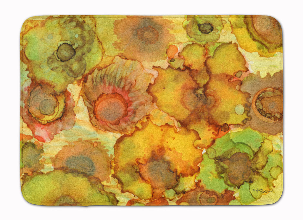 Abstract Flowers in Yellows and Oranges Memory Foam Kitchen Mat Machine Washable Anti-Fatigue Cushion Comfort Bath or Kitchen Rug