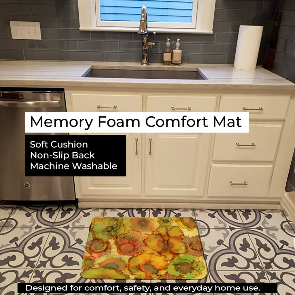 Abstract Flowers in Yellows and Oranges Memory Foam Kitchen Mat Machine Washable Anti-Fatigue Cushion Comfort Bath or Kitchen Rug