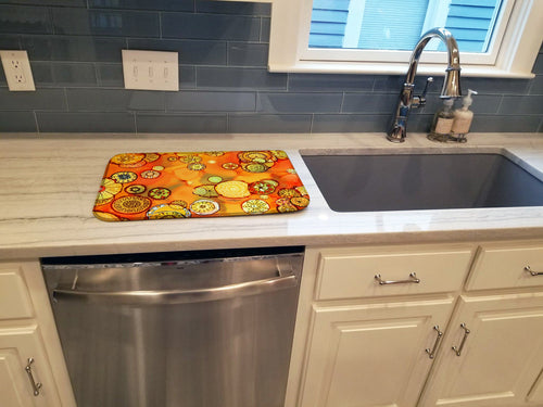 Abstract Flowers in Oranges and Yellows Dish Drying Mat Absorbent Dish Drying Mat Pad for Kitchen Counter Dish Drainer Mat for Countertop, 14 x 21", Multicolor