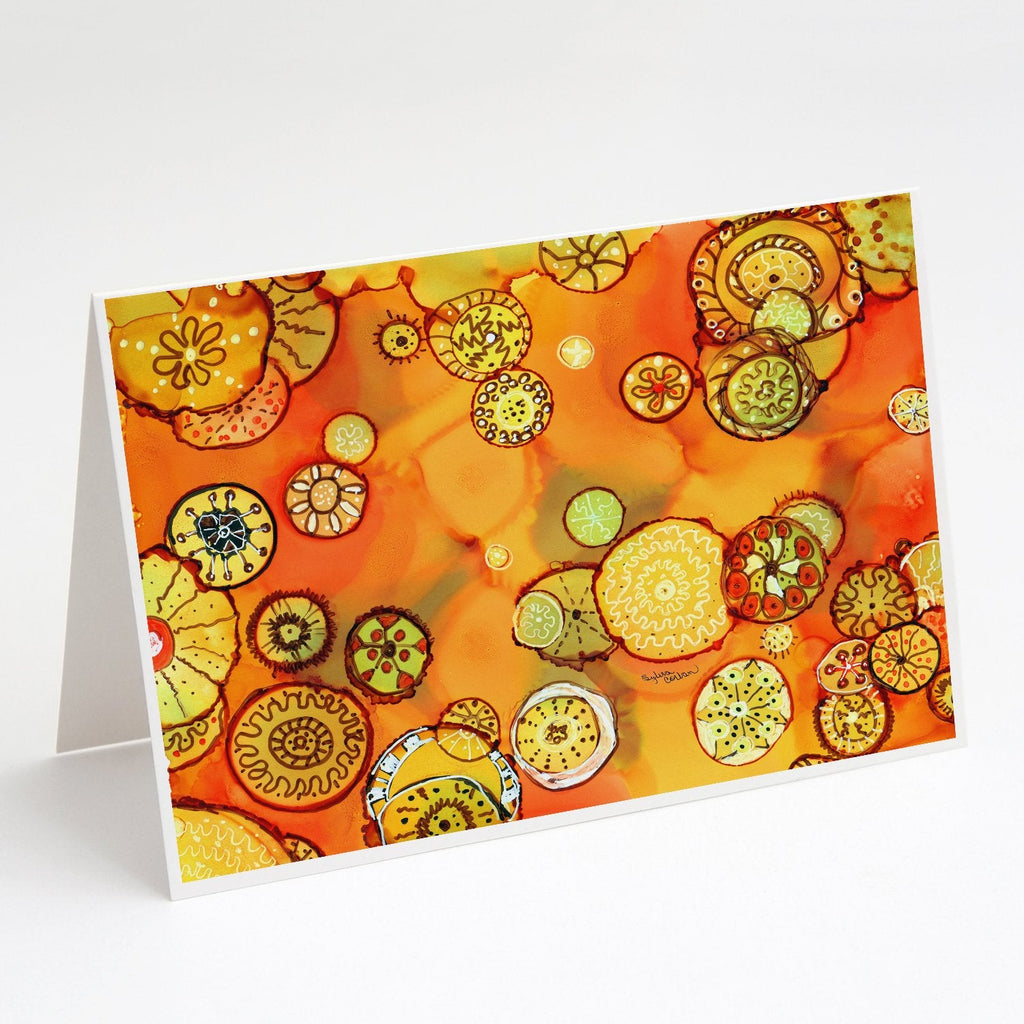 Abstract Flowers in Oranges and Yellows Greeting Cards Pack of 8 Blank Cards with Envelopes Whimsical A7 Size 5x7