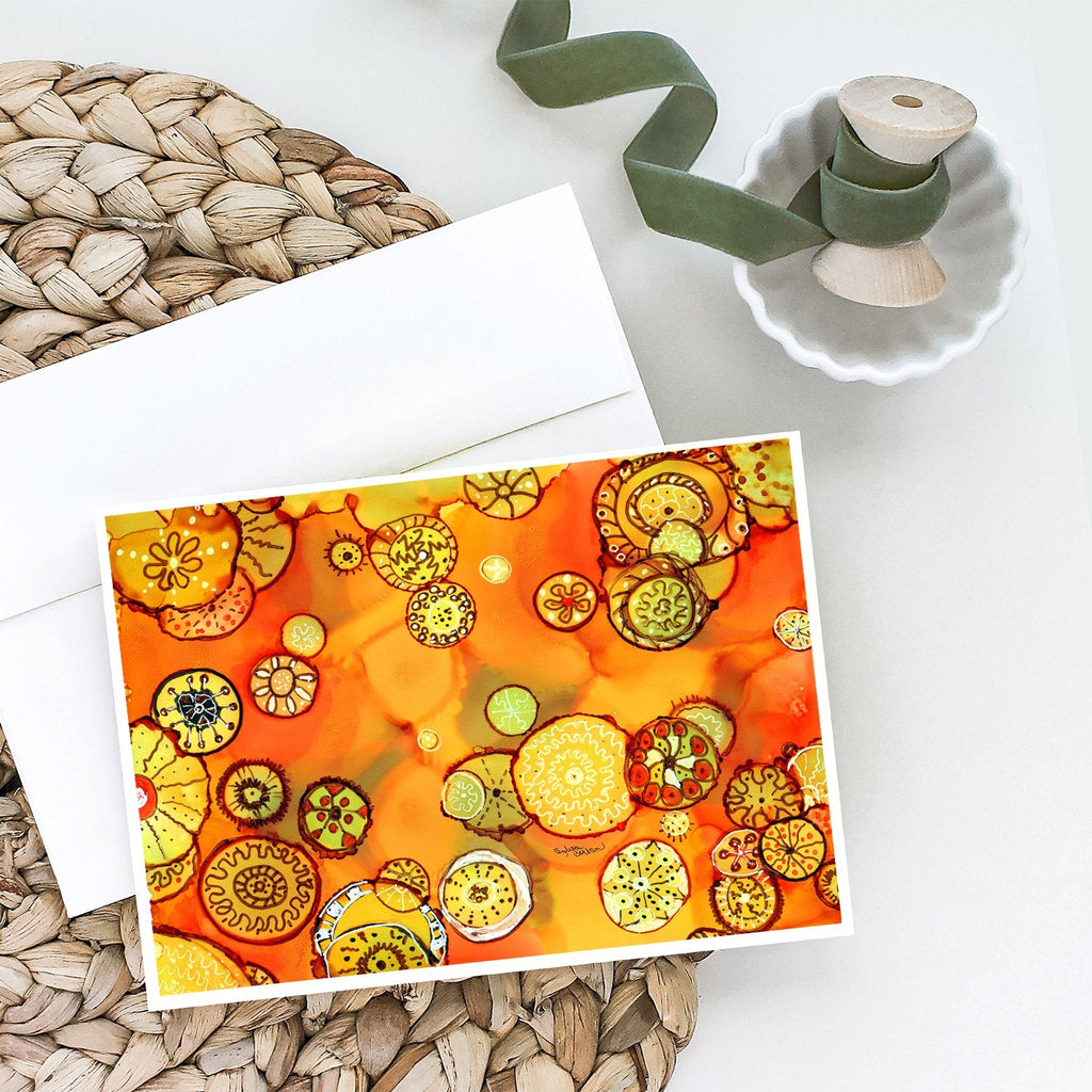Abstract Flowers in Oranges and Yellows Greeting Cards Pack of 8 Blank Cards with Envelopes Whimsical A7 Size 5x7