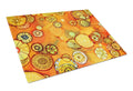 Abstract Flowers in Oranges and Yellows Cutting Board Tempered Glass Kitchen Cutting Surface, Heat Resistant Chopping, Non-Slip Feet, Food Prep & Serving