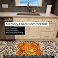 Abstract Flowers in Oranges and Yellows Memory Foam Kitchen Mat Machine Washable Anti-Fatigue Cushion Comfort Bath or Kitchen Rug