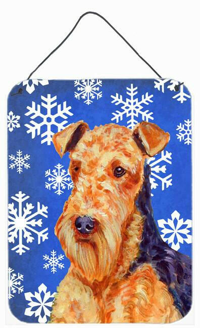 Airedale Winter Snowflakes Holiday Wall or Door Hanging Prints Aluminum Metal Sign Kitchen Wall Bar Bathroom Plaque Home Decor Front Door Plaque, 12x16, Multicolor