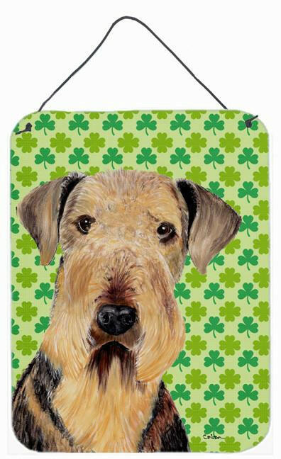 Airedale St. Patrick's Day Shamrock Portrait Wall or Door Hanging Prints Aluminum Metal Sign Kitchen Wall Bar Bathroom Plaque Home Decor Front Door Plaque, 12x16, Multicolor