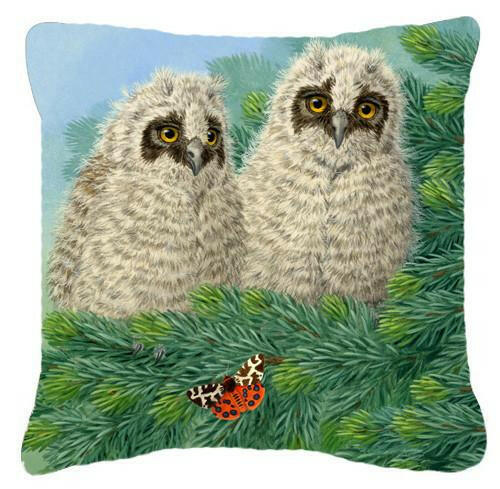 Owlets and Butterfly by Sarah Adams Decorative Throw Pillow 14x14 Indoor Outdoor Accent Cushion, Fabric Cover with Insert for Sofa, Bed, Porch & Living Room