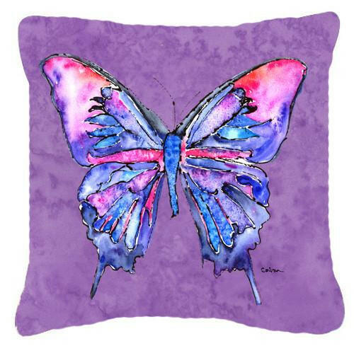 Butterfly on Purple Decorative Throw Pillow 14x14 Indoor Outdoor Accent Cushion, Fabric Cover with Insert for Sofa, Bed, Porch & Living Room