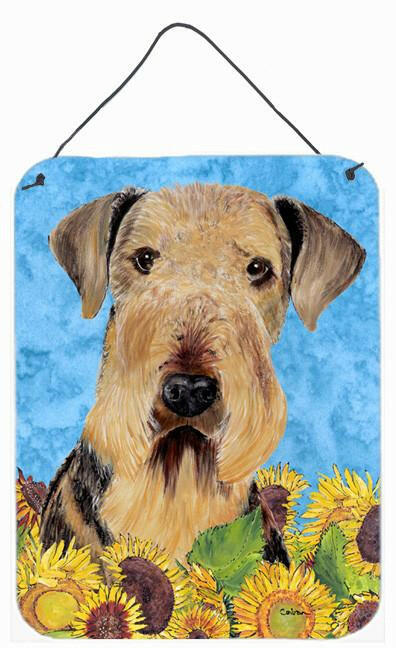 Airedale in Summer Flowers Wall or Door Hanging Prints Aluminum Metal Sign Kitchen Wall Bar Bathroom Plaque Home Decor Front Door Plaque, 12x16, Multicolor