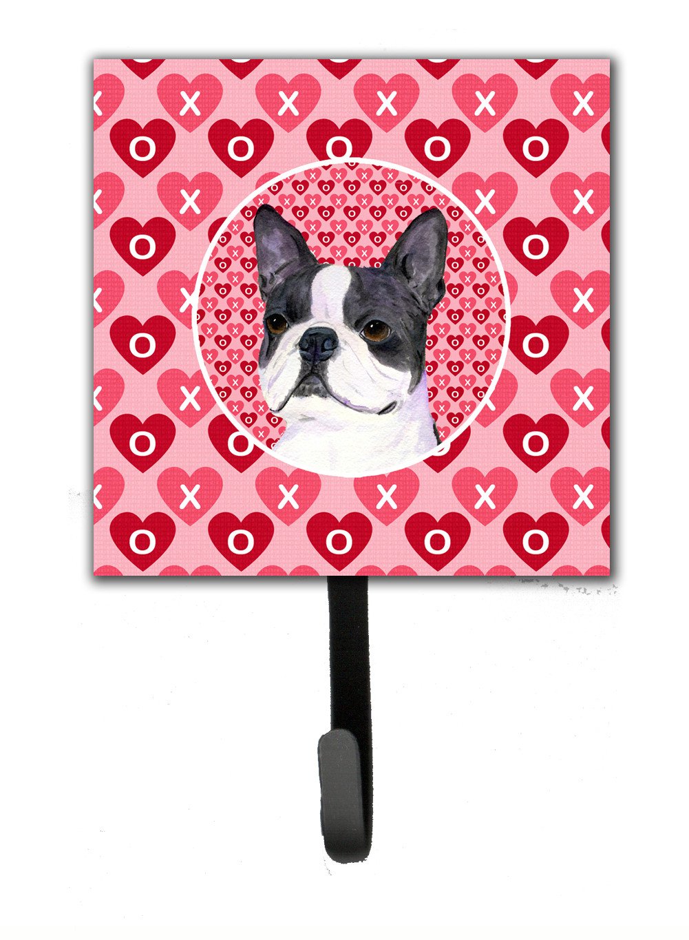 Boston Terrier Hearts Love Valentine's Day Leash or Key Holder Wall Hooks, Key Hooks Holder, Coat Rack Wall Mount, Coat Hooks, Hooks for Hanging Keys, Towels, Aprons, Leashes